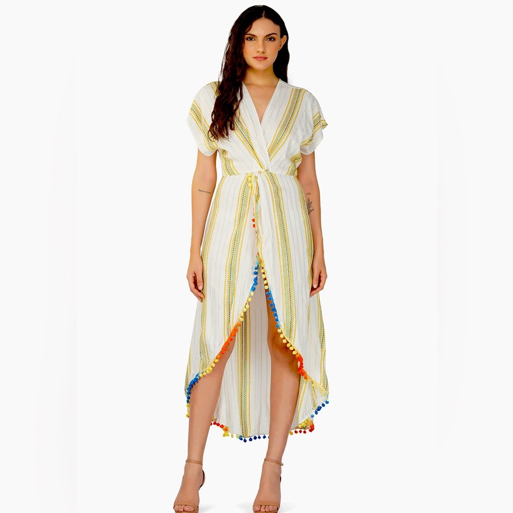Summer Cover Up Dress with Pom Pom Details